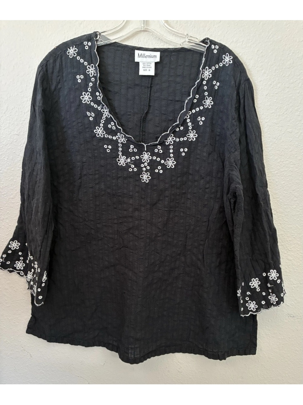 Millennium Black Embroidered V-Neck Women's Top